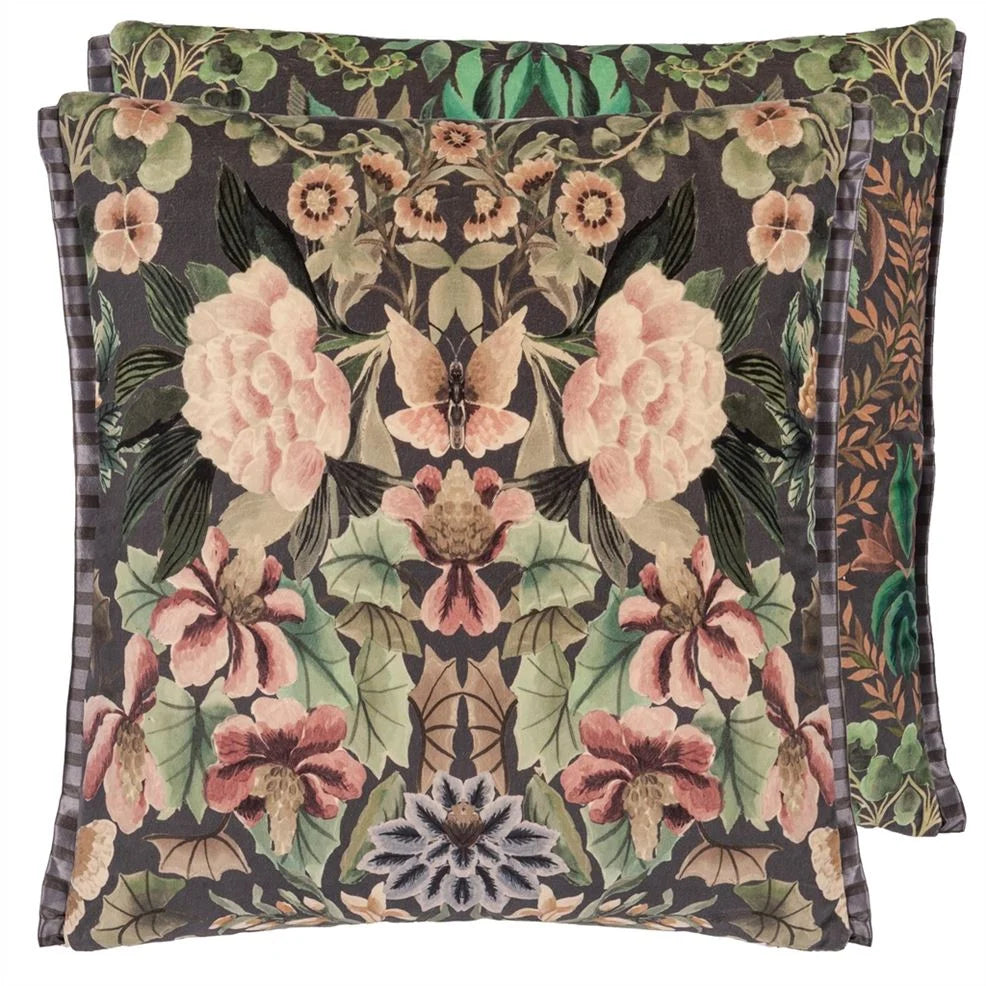 Ikebana Damask Velvet Cushion | Graphite