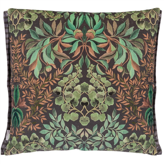 Ikebana Damask Velvet Cushion | Graphite