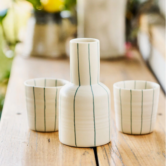 Coastal Junction Carafe set | Cream with green stripe