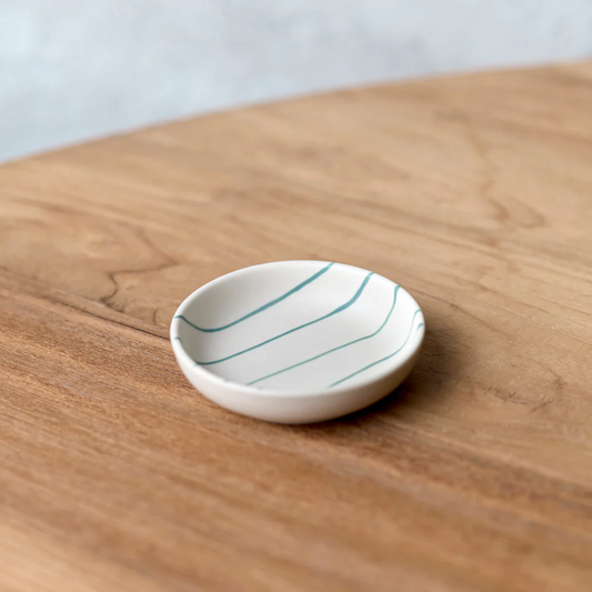Coastal Junction Condiment bowl | Cream with green stripe