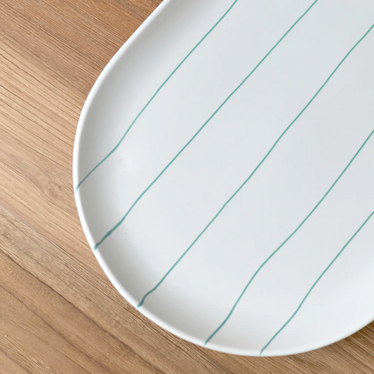 Coastal Junction Oval Tray | Cream with Green stripe