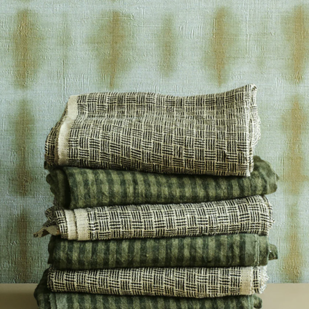 Tea Towel Linen | Check Sage