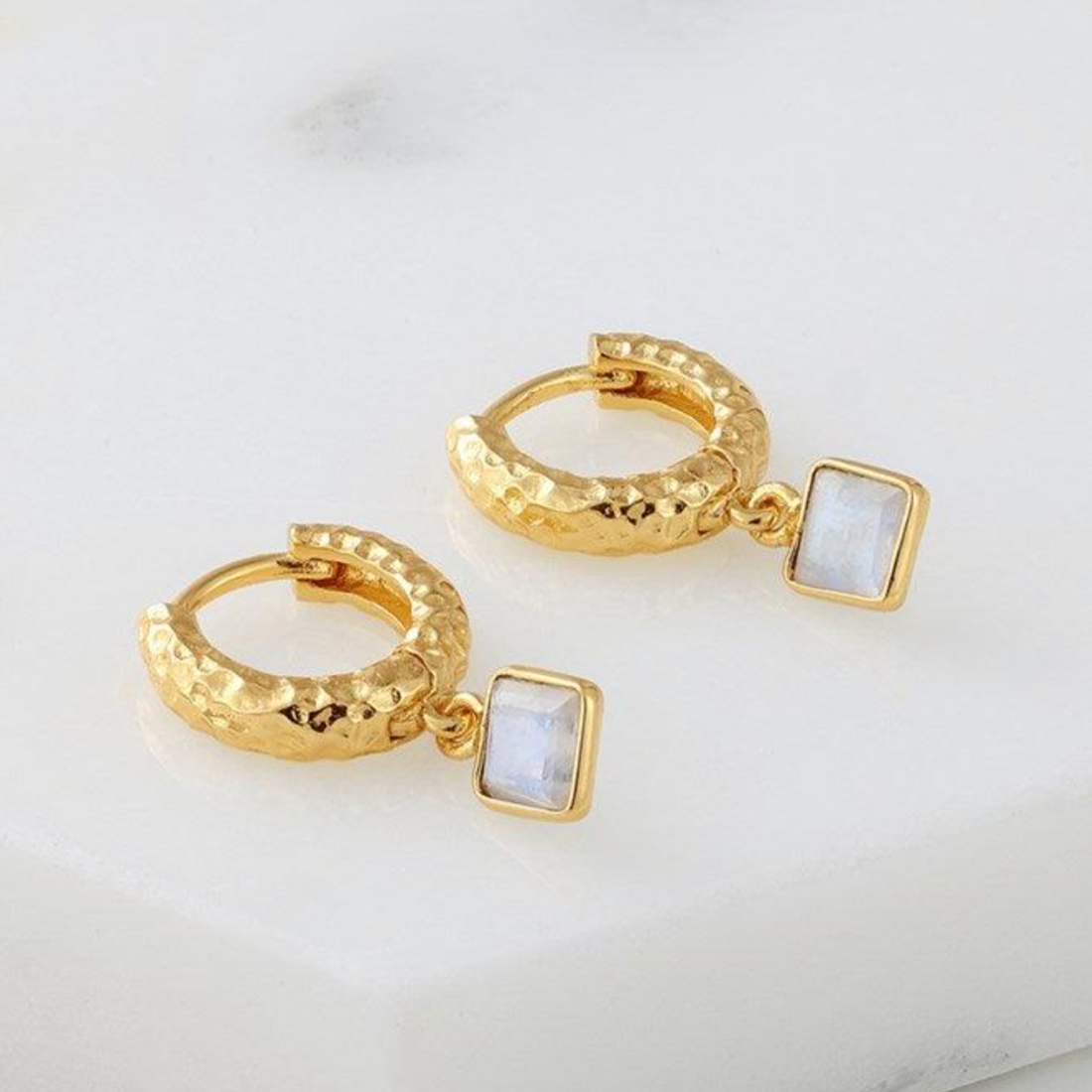 Mikayla Hoop Moonstone Earrings | Gold