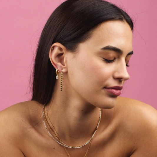 Mikayla Hoop Moonstone Earrings | Gold