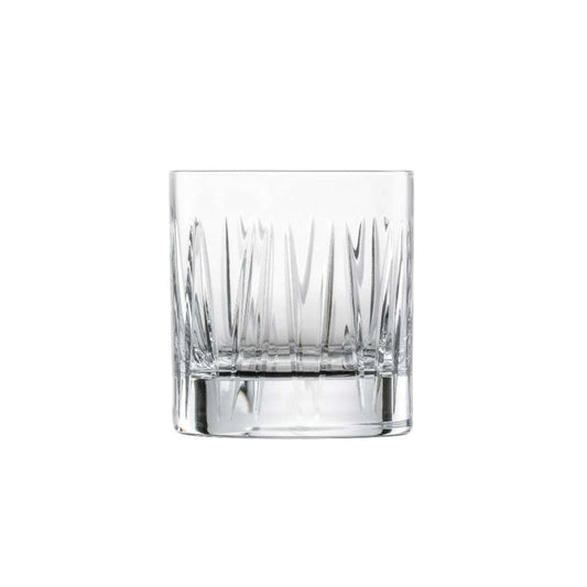 Clear glass with textured design on a white background