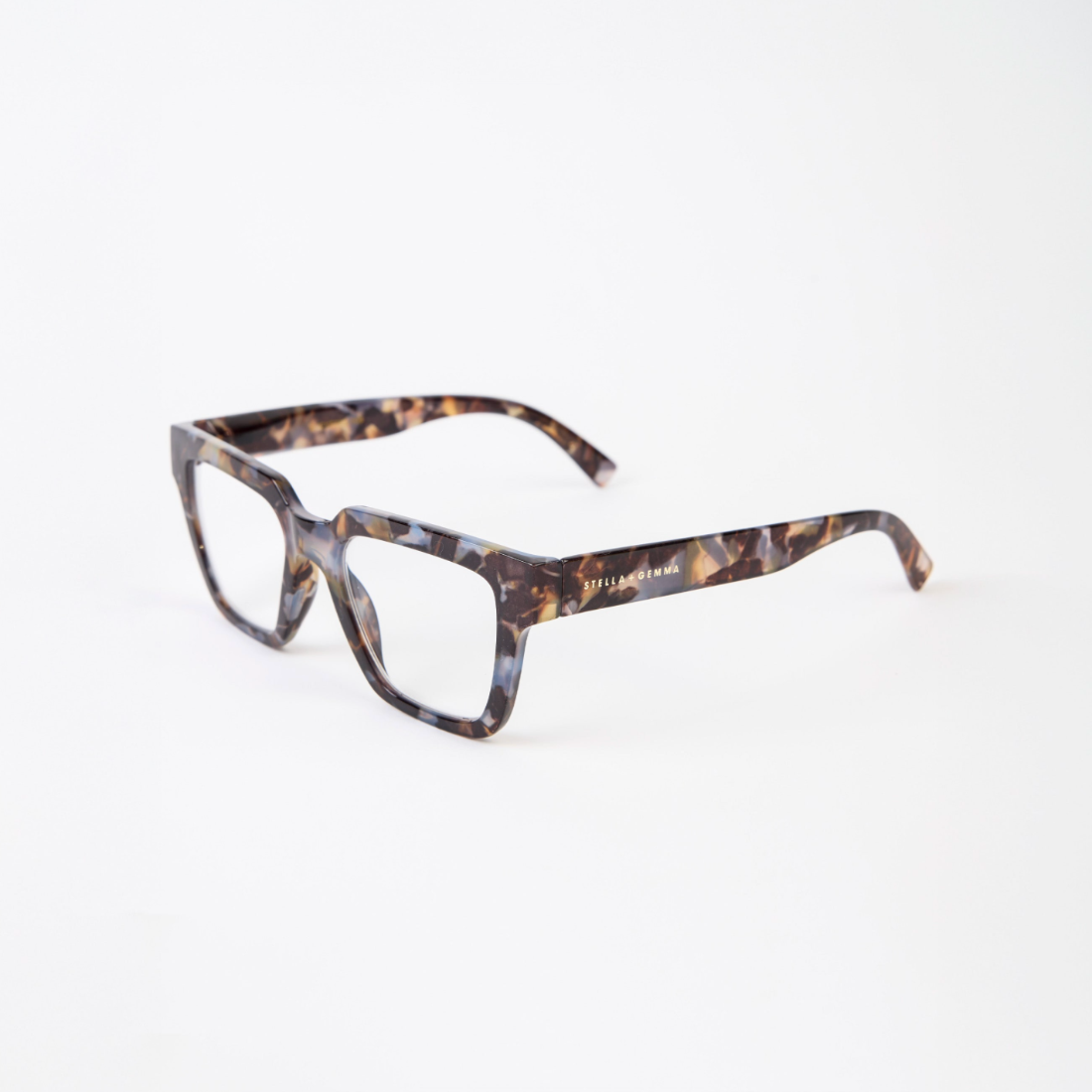 Tortoiseshell eyeglasses on a white background
