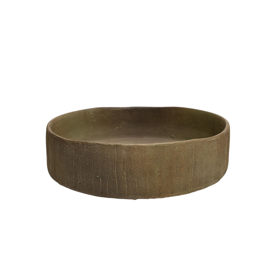 Olive green ceramic bowl on a white background