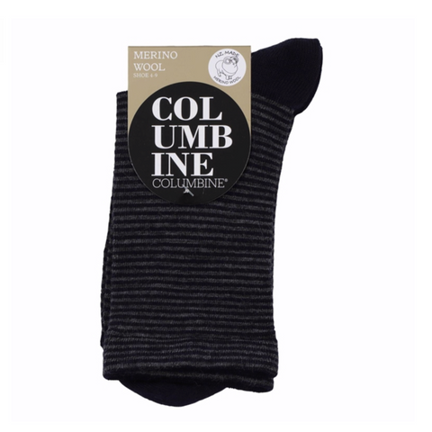 Columbine Fine Stripe Merino Socks - Black/Light Grey