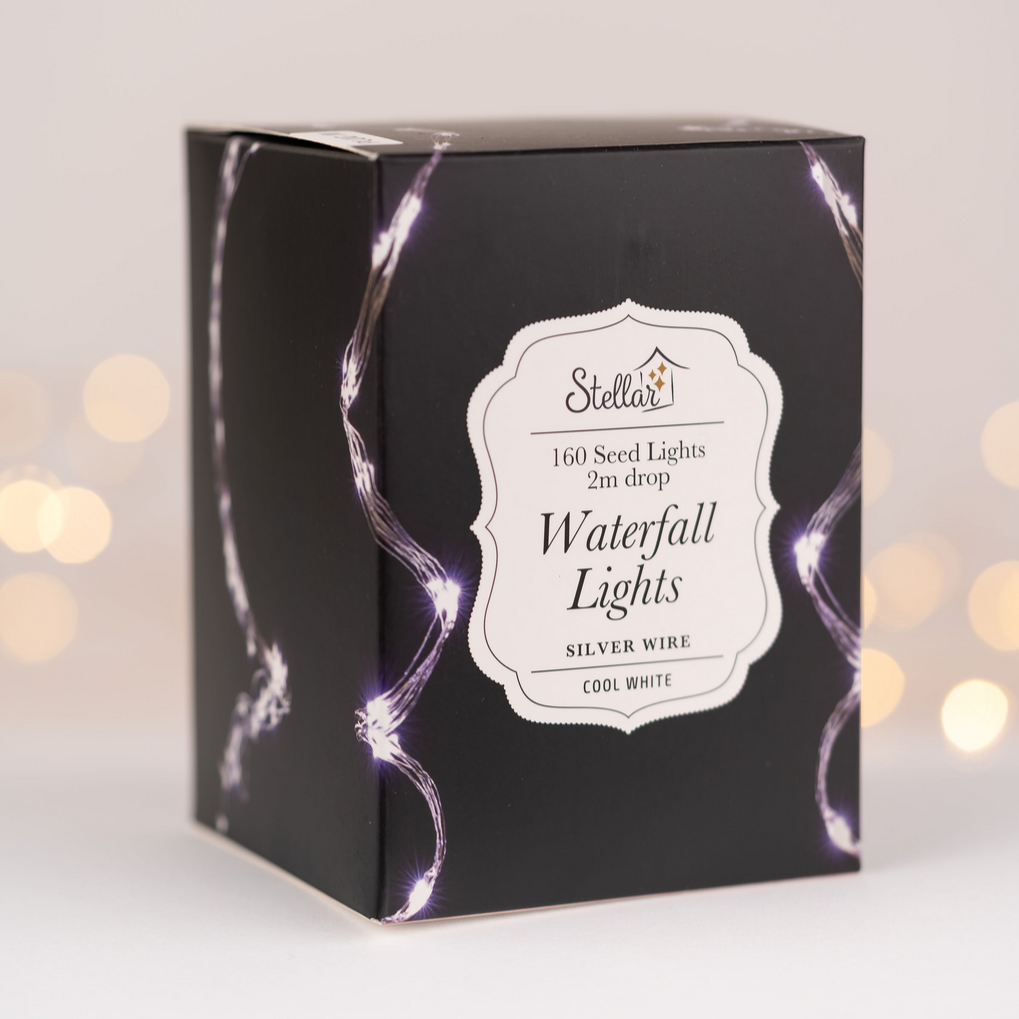 Waterfall Seed Lights Silver Wire (Plug In) | 16m