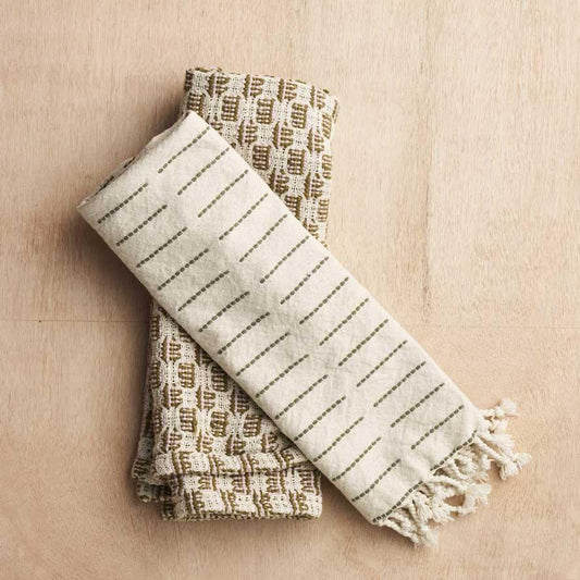 Nora Linen Tea Towels - Natural/Green