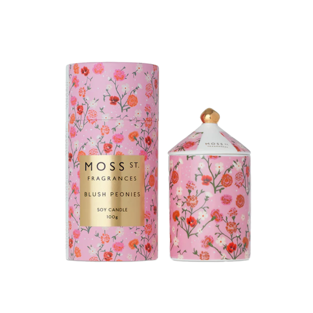 Moss St Blush Peonies Ceramic Candle 100gm