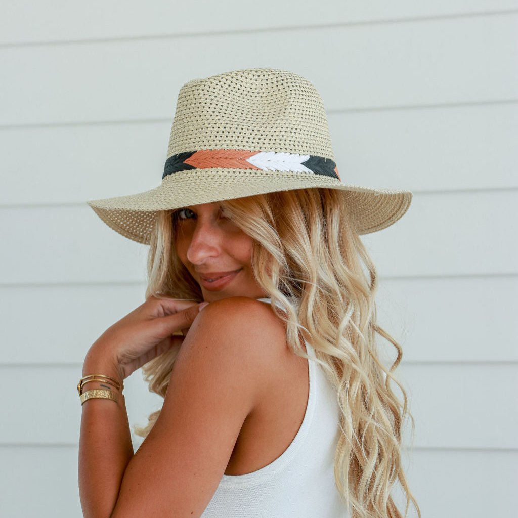 Panama Hat - Natural with Black & Apricot