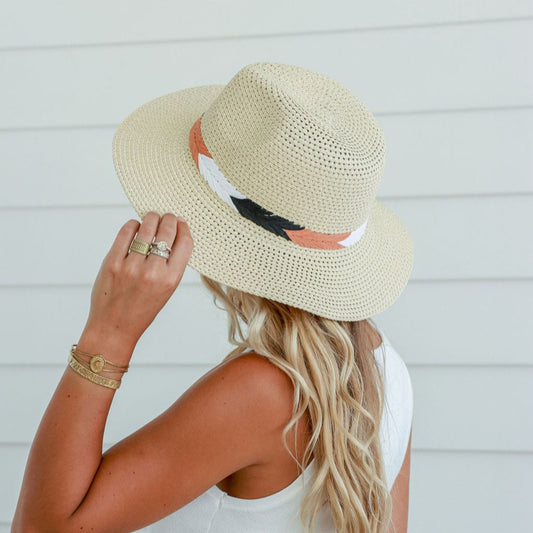 Panama Hat - Natural with Black & Apricot