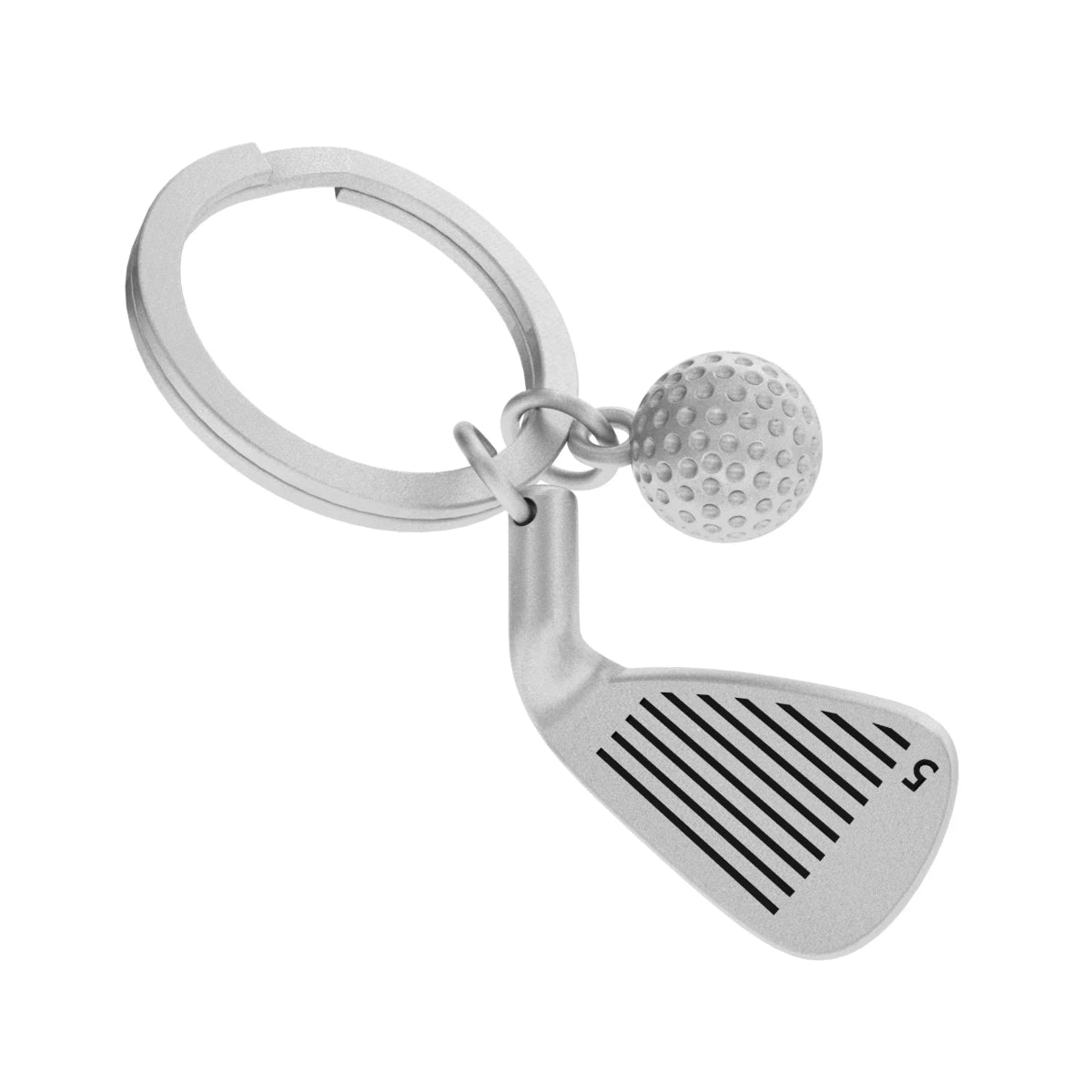 Golf club and ball keychain on a white background