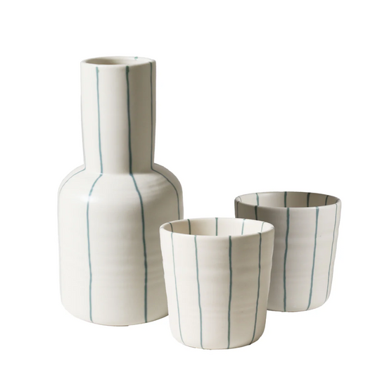 Coastal Junction Carafe set | Cream with green stripe