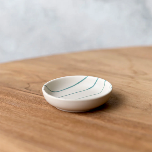 Coastal Junction Condiment bowl | Cream with green stripe