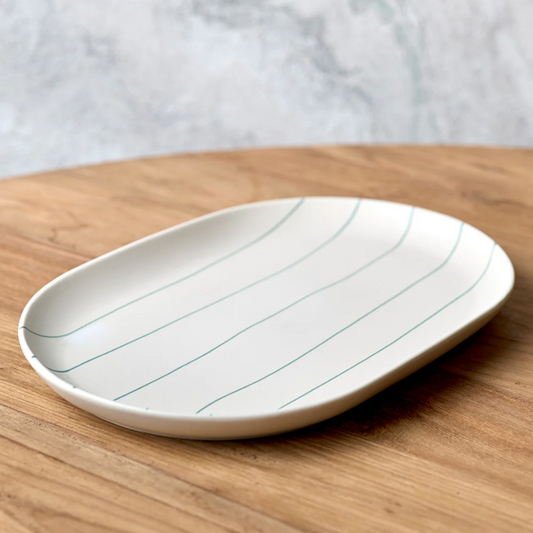 Coastal Junction Oval Tray | Cream with Green stripe