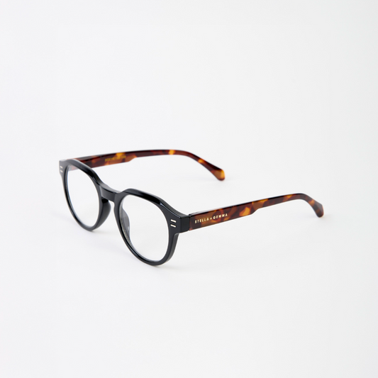 Eyeglasses with tortoiseshell frame on a white background