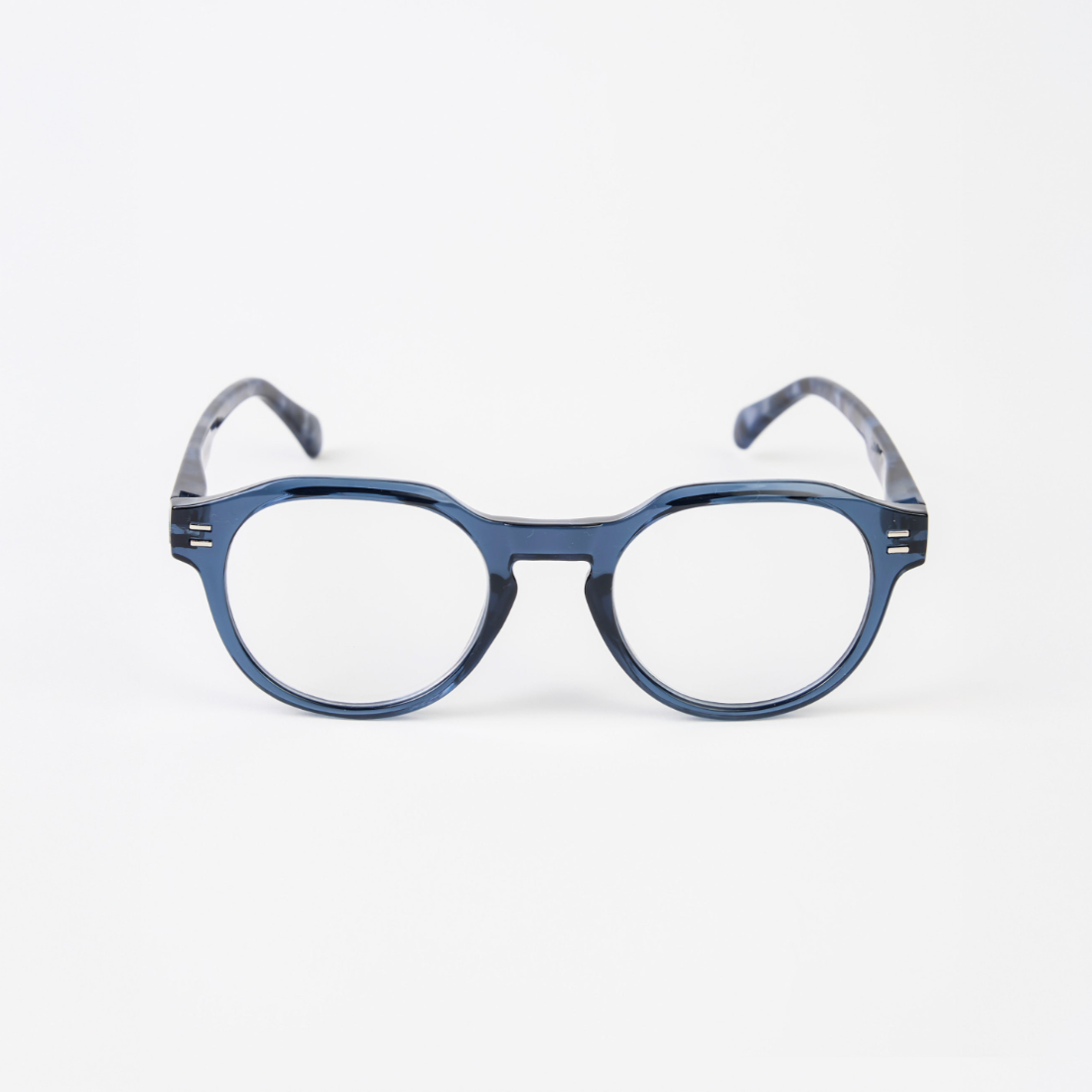 Blue eyeglasses on a white background