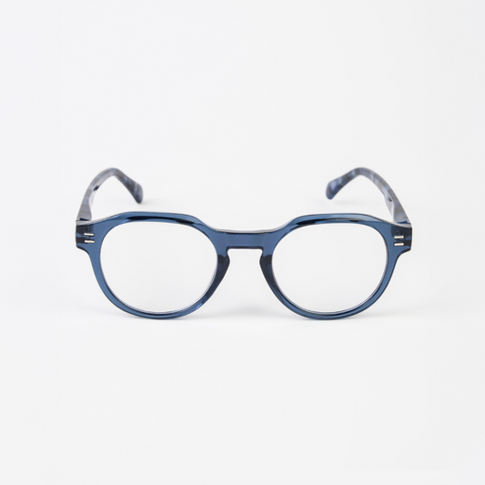 Blue eyeglasses on a white background