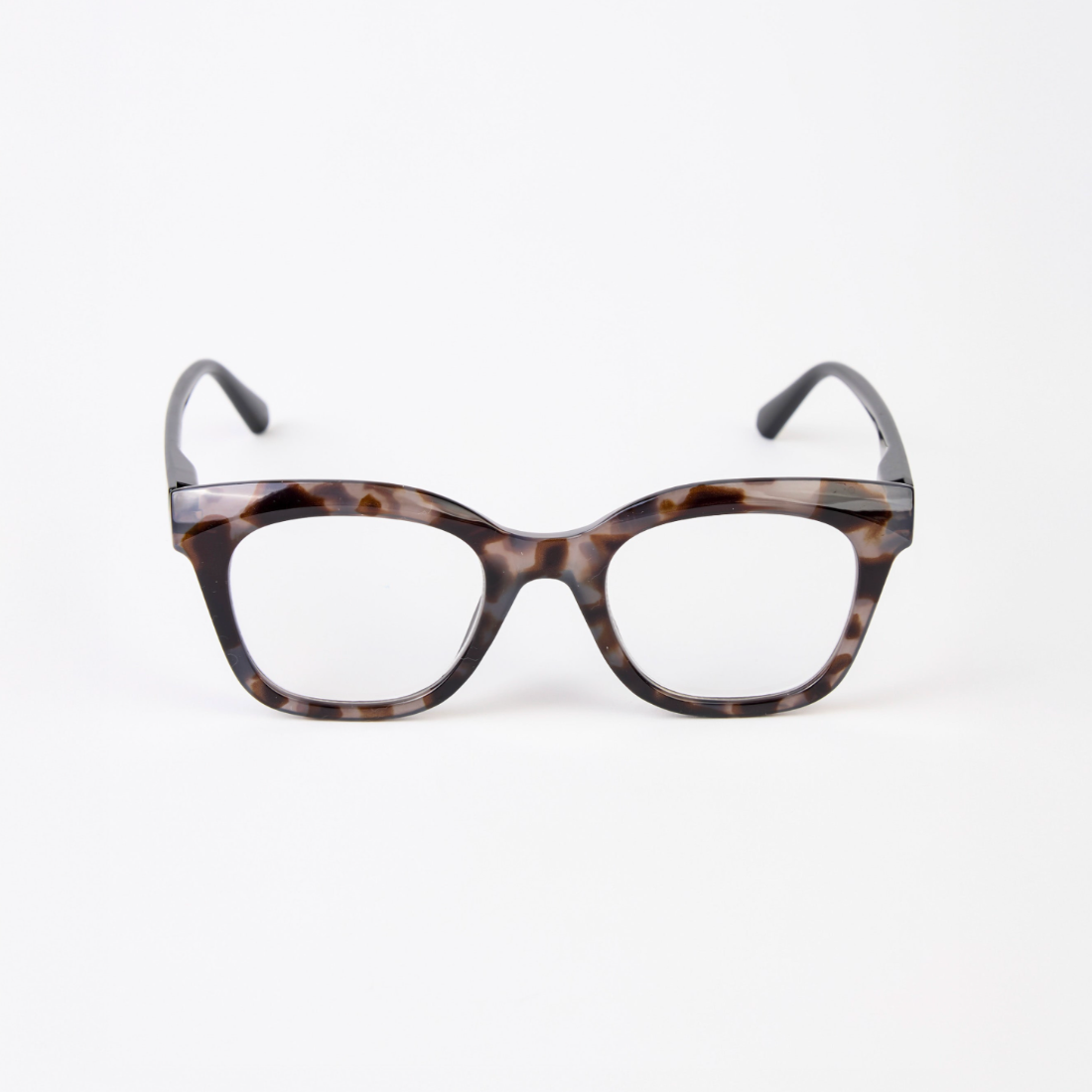 Tortoiseshell cat-eye glasses on a white background