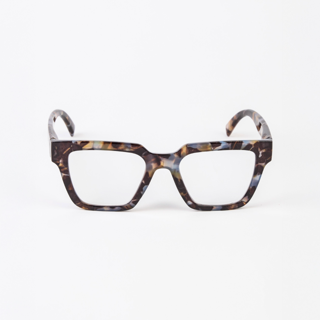 Tortoiseshell cat-eye glasses on a white background