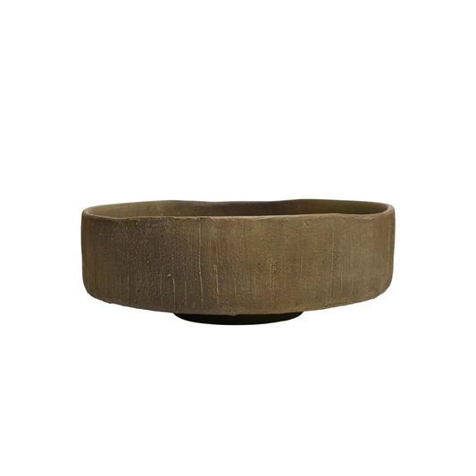 Olive green ceramic bowl on a white background