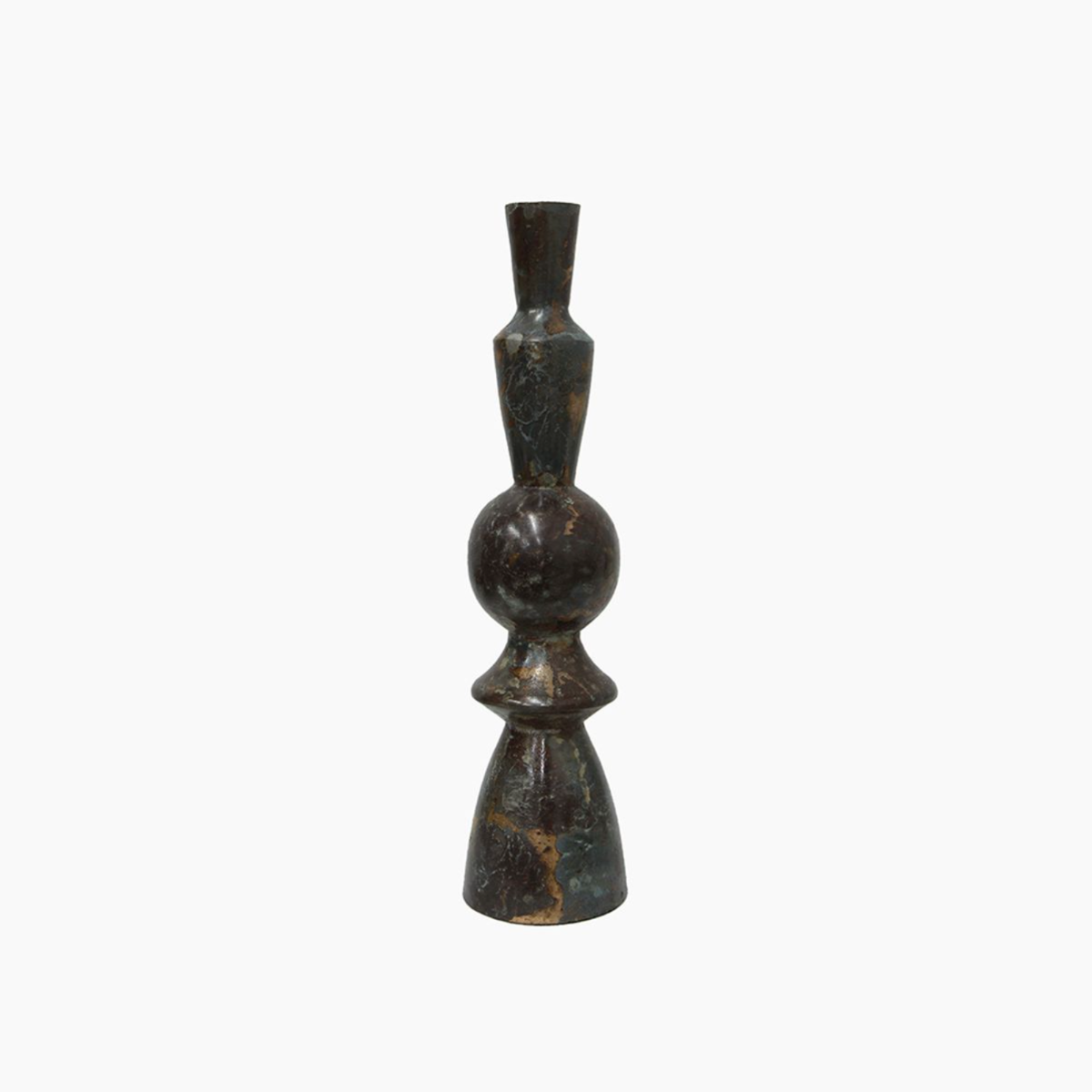 Bronze, black marble effect candle holder on white background