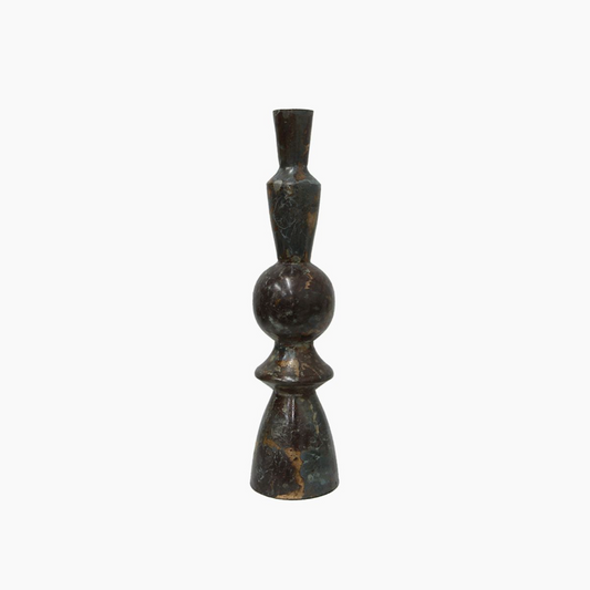 Bronze, black marble effect candle holder on white background