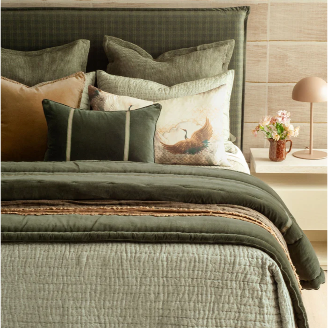 Misaka Queen Bedspread | Light Moss