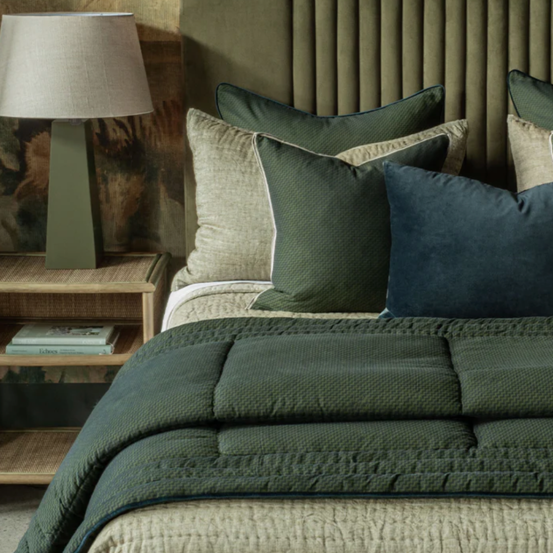 Misaka Queen Bedspread | Light Moss