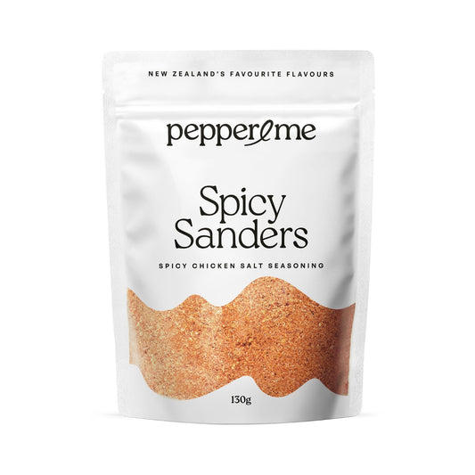 Pepper & Me Spicy Sanders seasoning packet on a white background