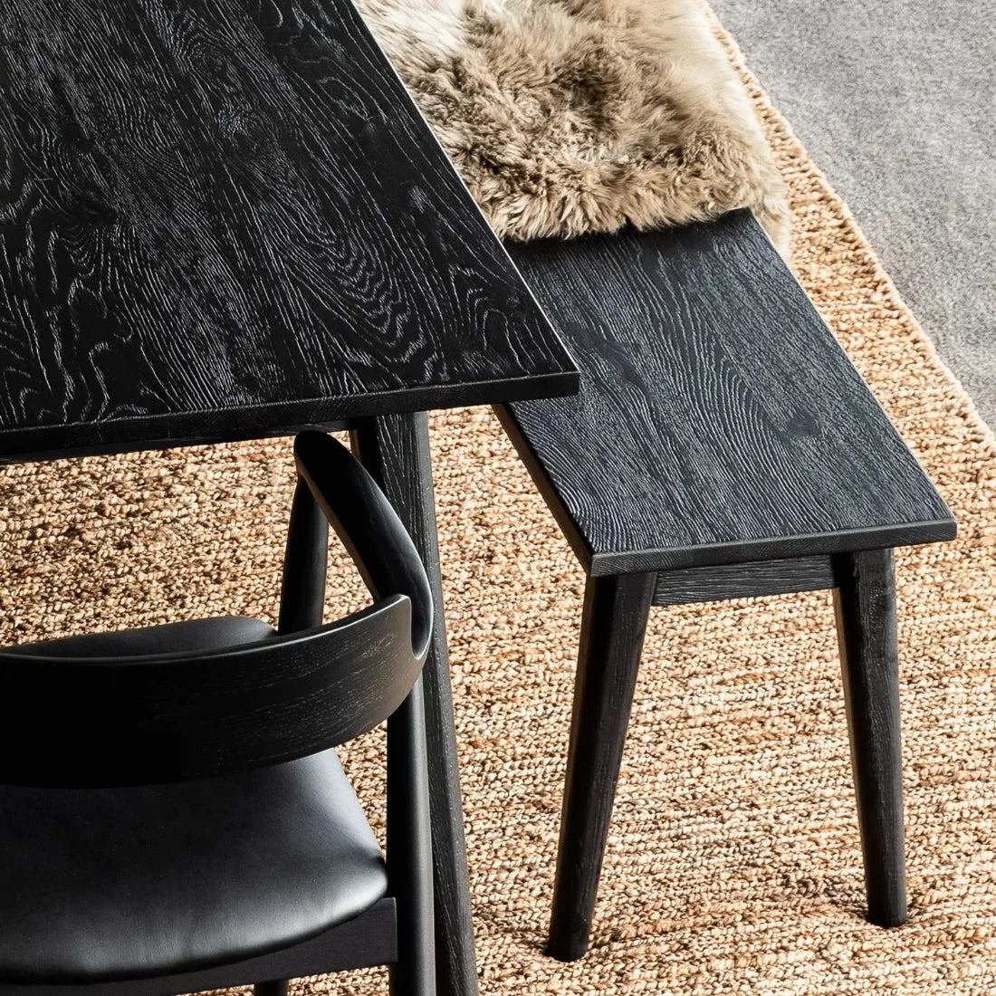 Vassa Oak Dining Table - Matte Black