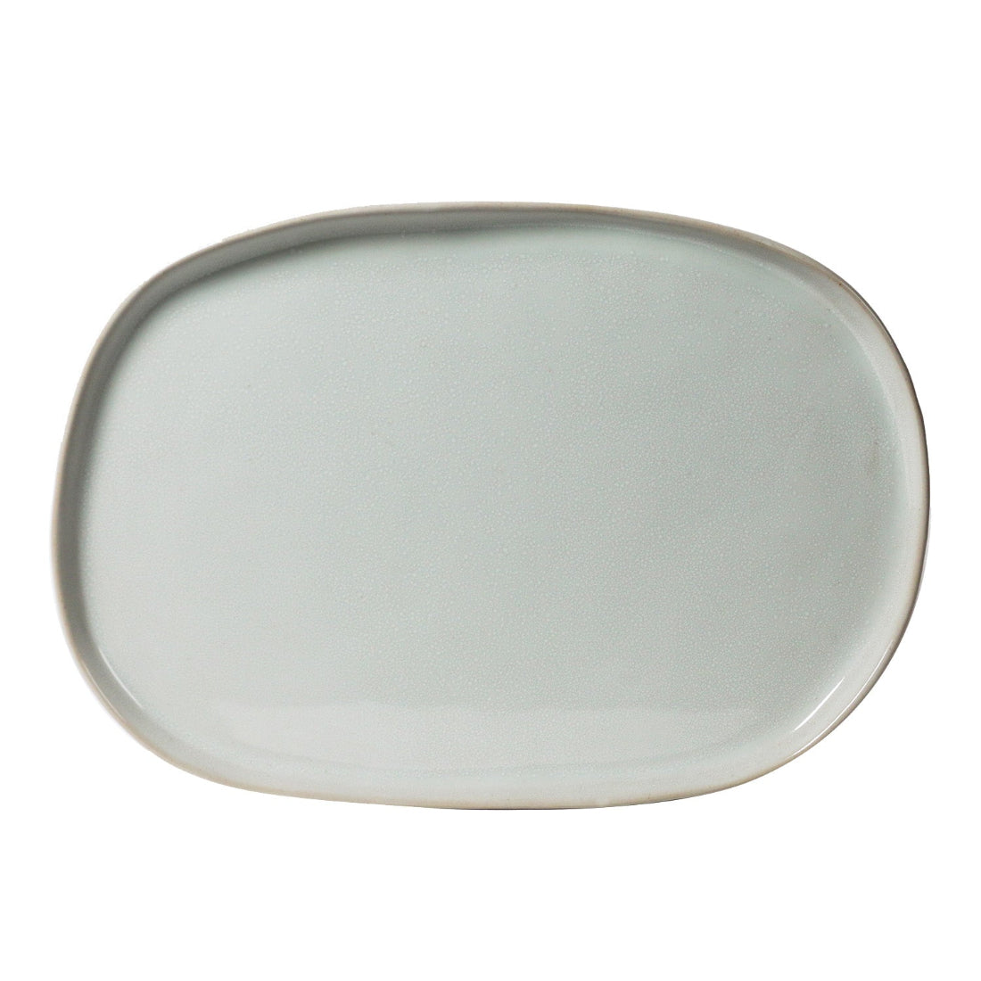 Oval ceramic plate with a light gray color on a white background